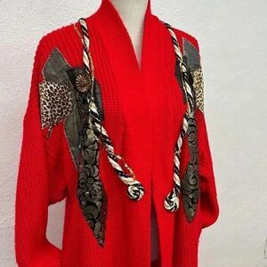 Vintage Focus Red Long Cardigan Sweater Women’s Large